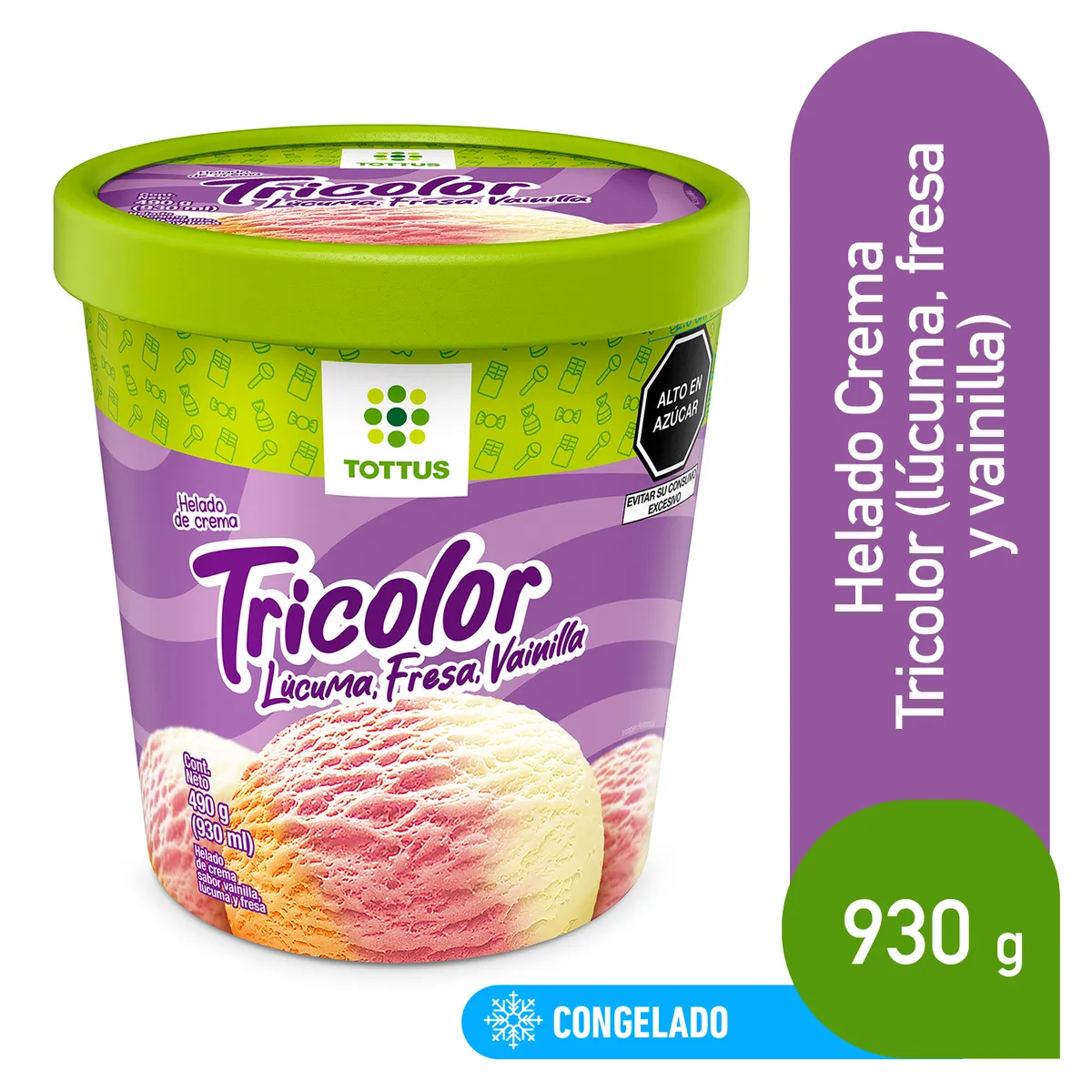 TOTTUS - Helado de Crema Tricolor Tottus Pote 930 mL
