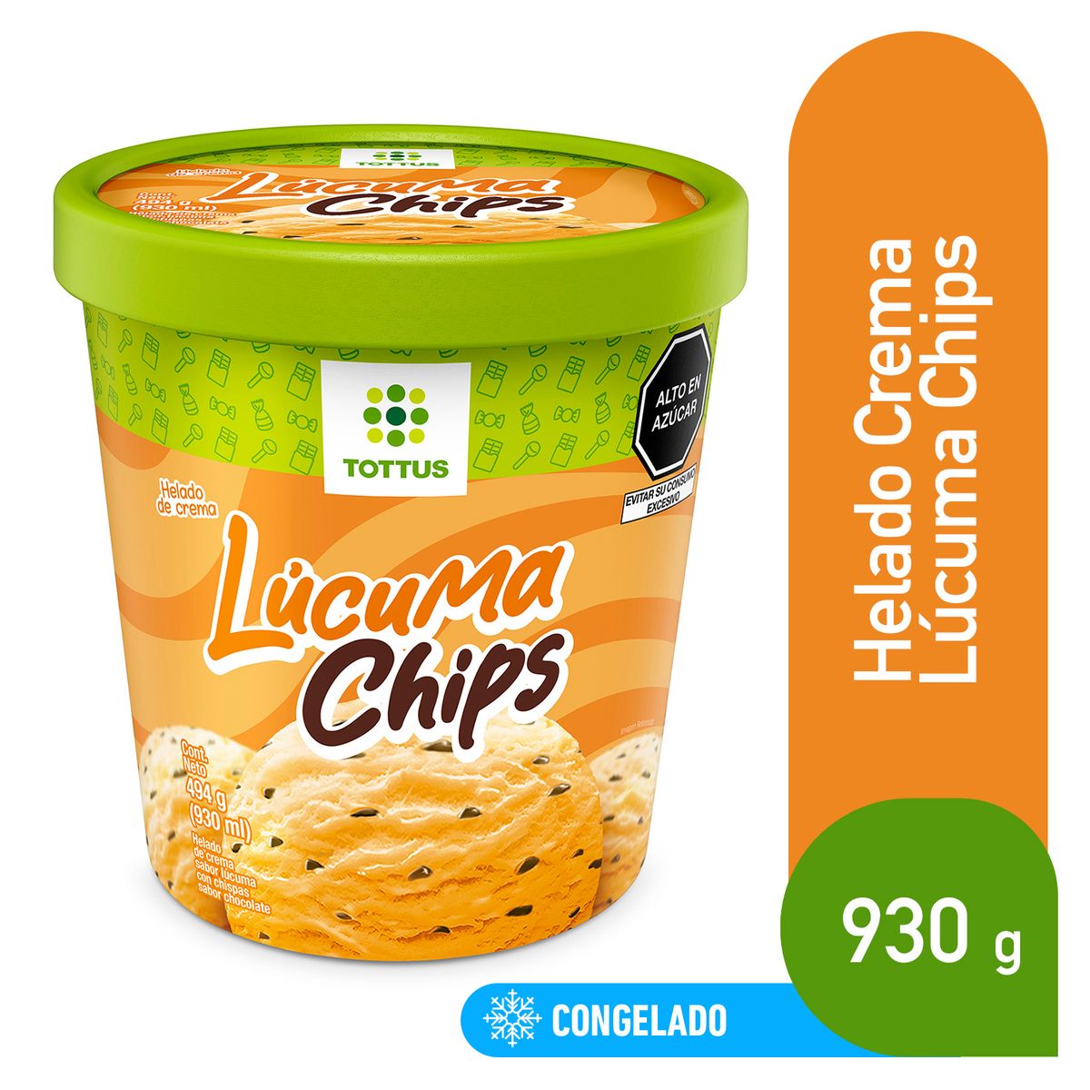 TOTTUS - Helado de Crema Lúcuma Chips Tottus Pote 930 mL