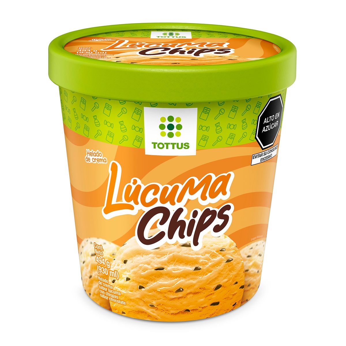 TOTTUS - Helado de Crema Lúcuma Chips Tottus Pote 930 mL