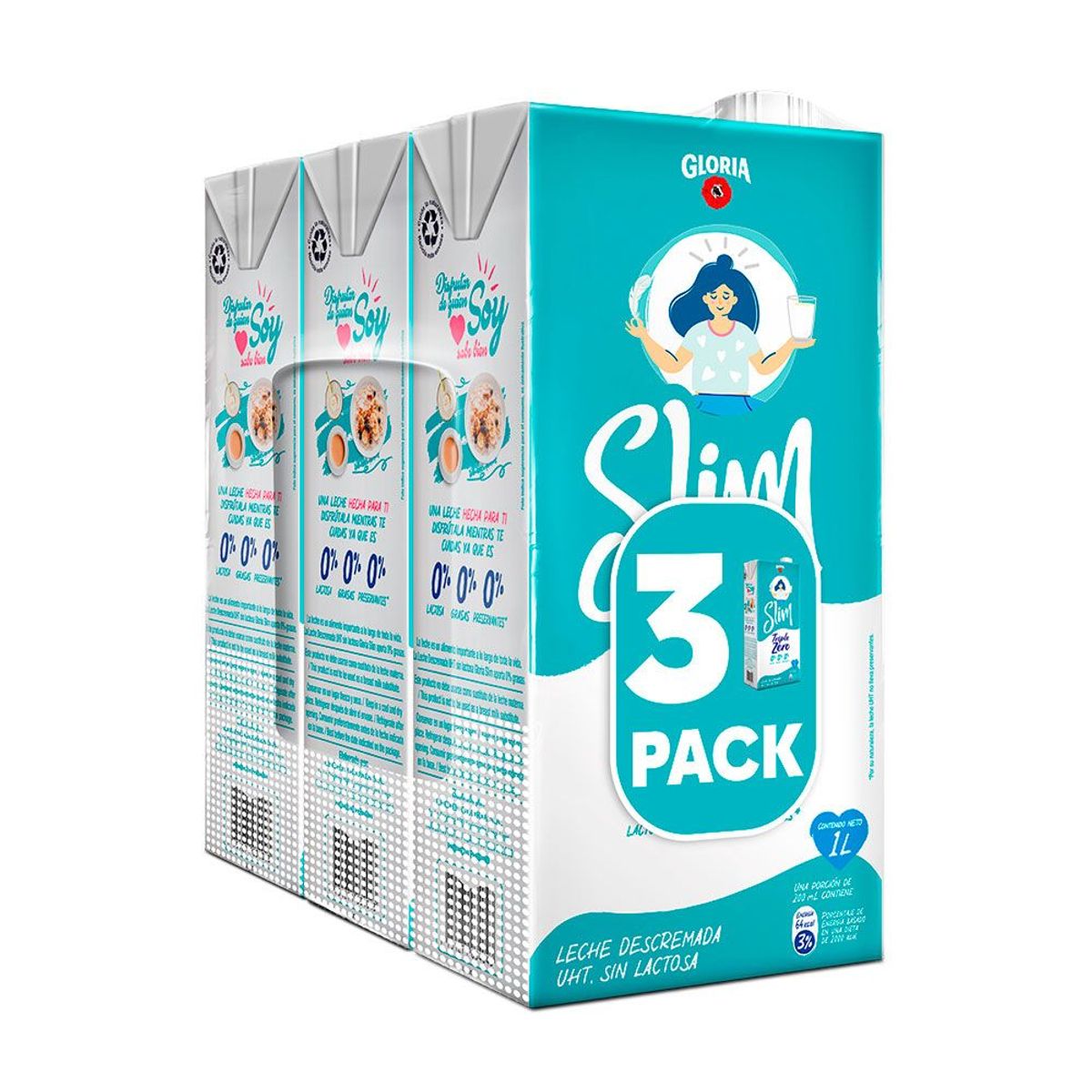 GLORIA - Leche UHT Gloria Slim Triple Zero Pack 3 Cajas 1 L