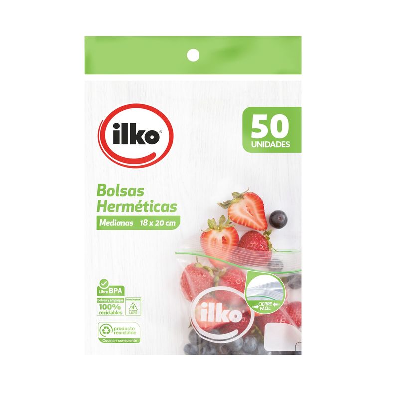 ILKO - Bolsa Hermética Ilko Mediana 18 x 20cm Empaque 50 Und