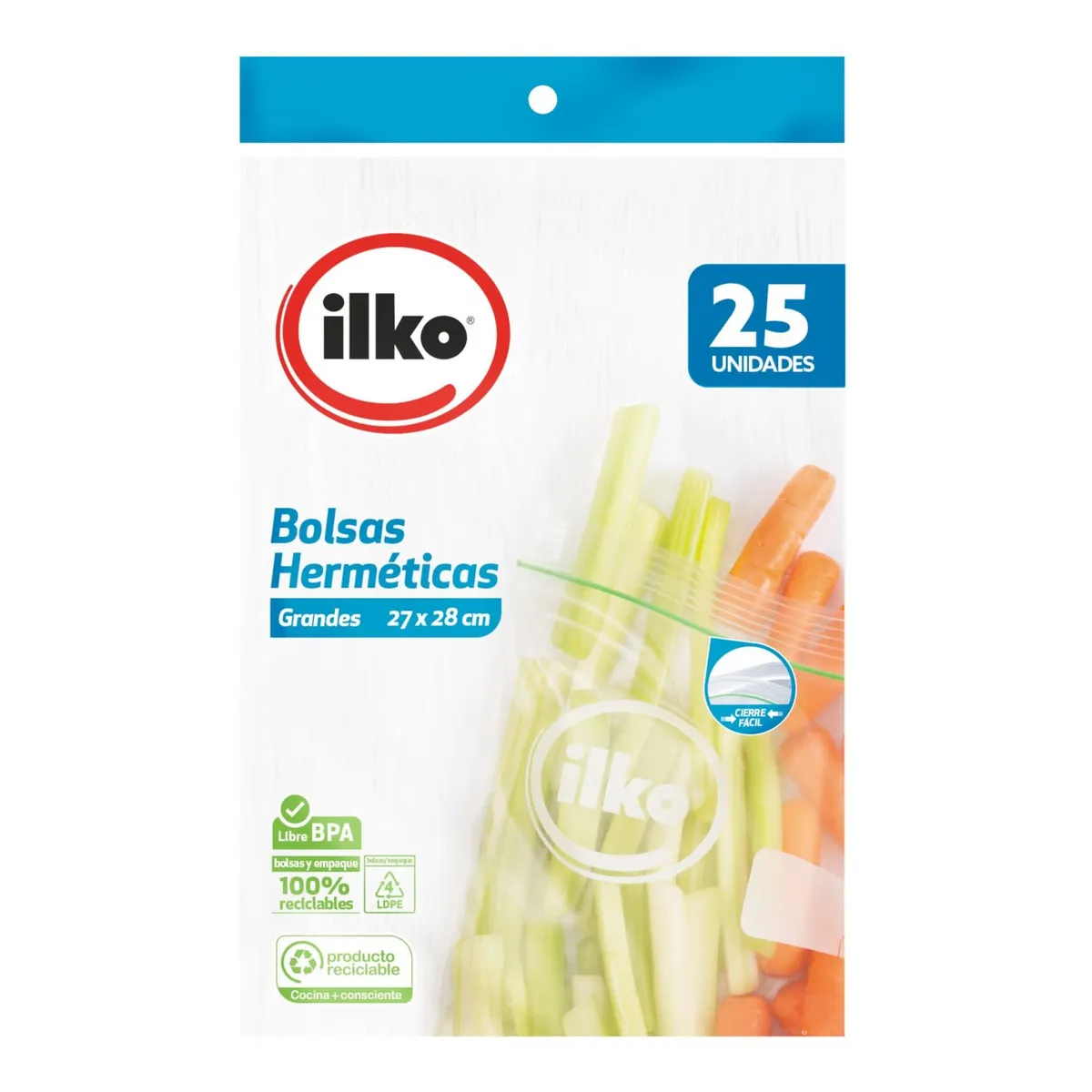 ILKO - Bolsa Hermética Ilko Grande 27 x 28cm Empaque 25 Und