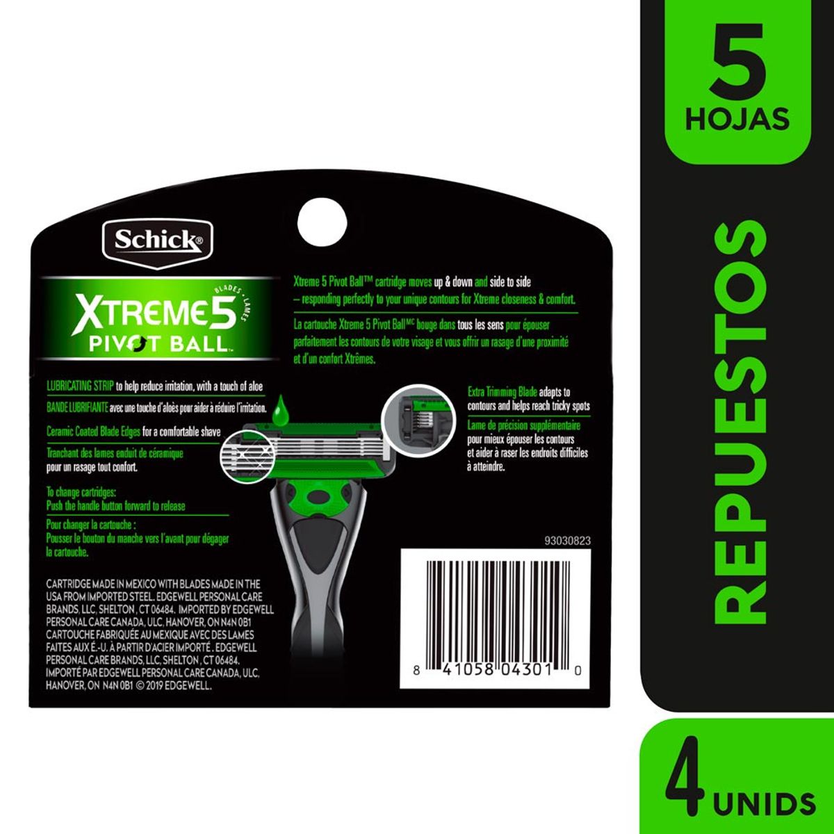 SCHICK - Repuesto Máquina de Afeitar Schick Xtreme Pivot Ball Caja 4 Und