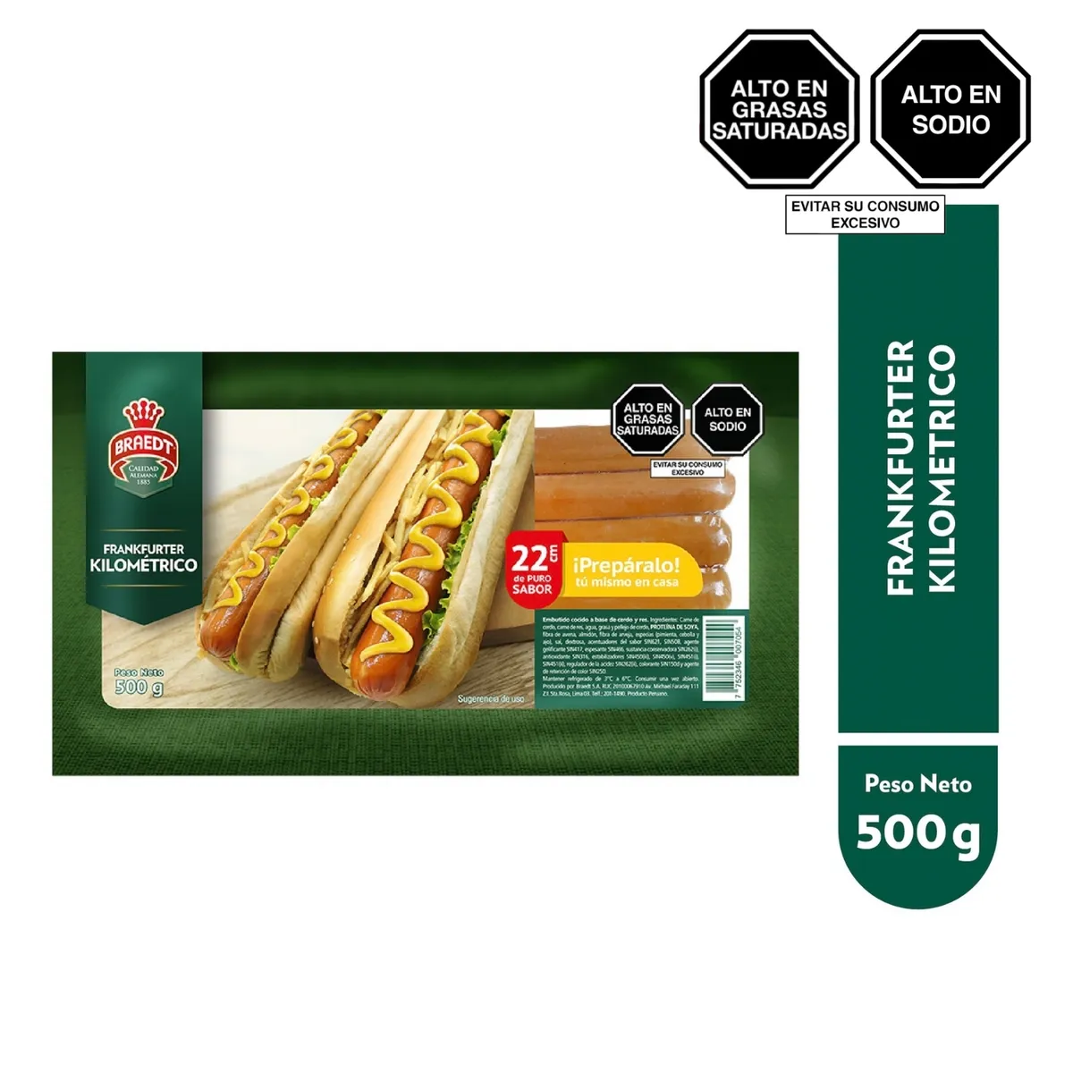 BRAEDT - Salchicha Frankfurter Kilométrico Braedt Empaque 500g
