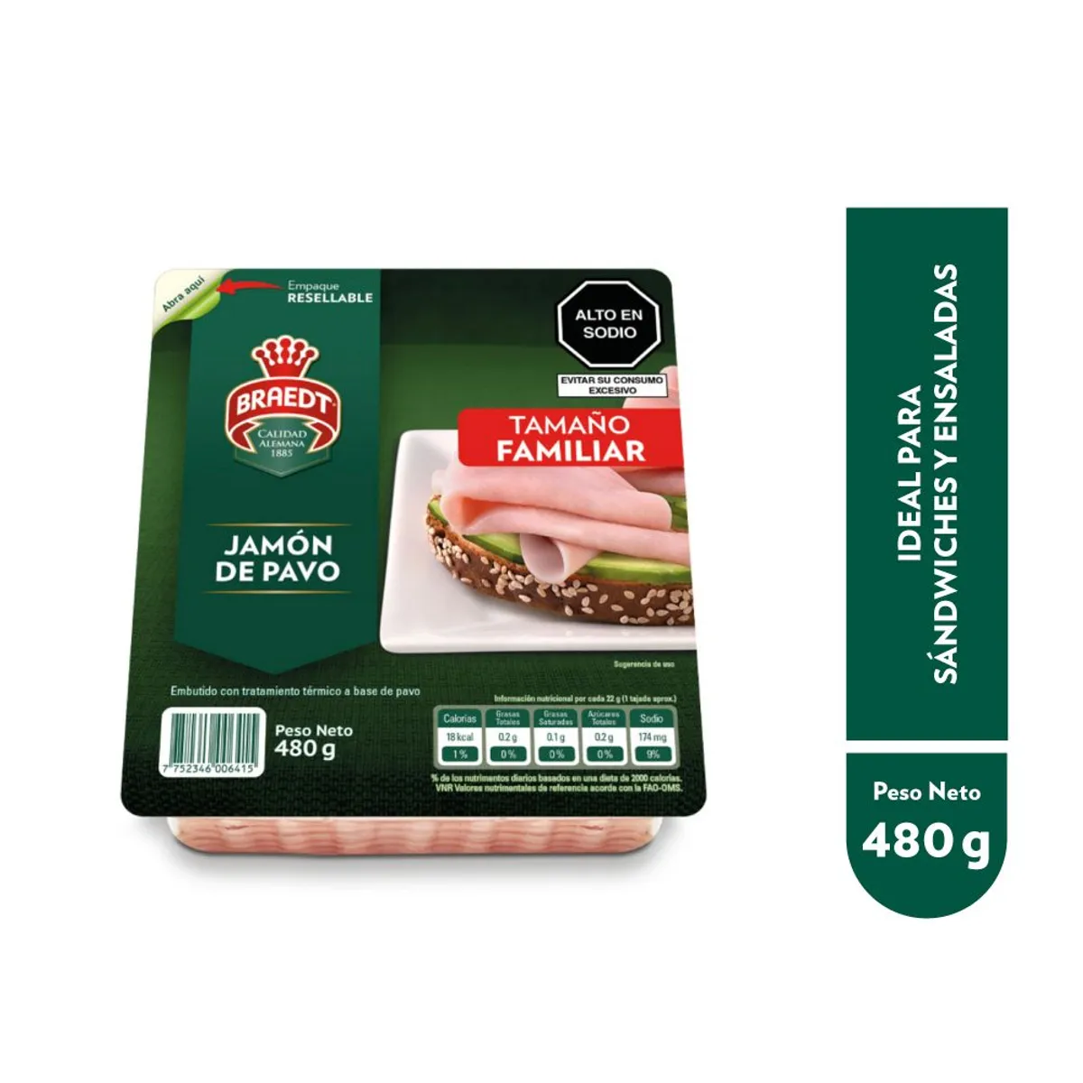 BRAEDT - Jamón de Pavo Braedt Empaque 480 g
