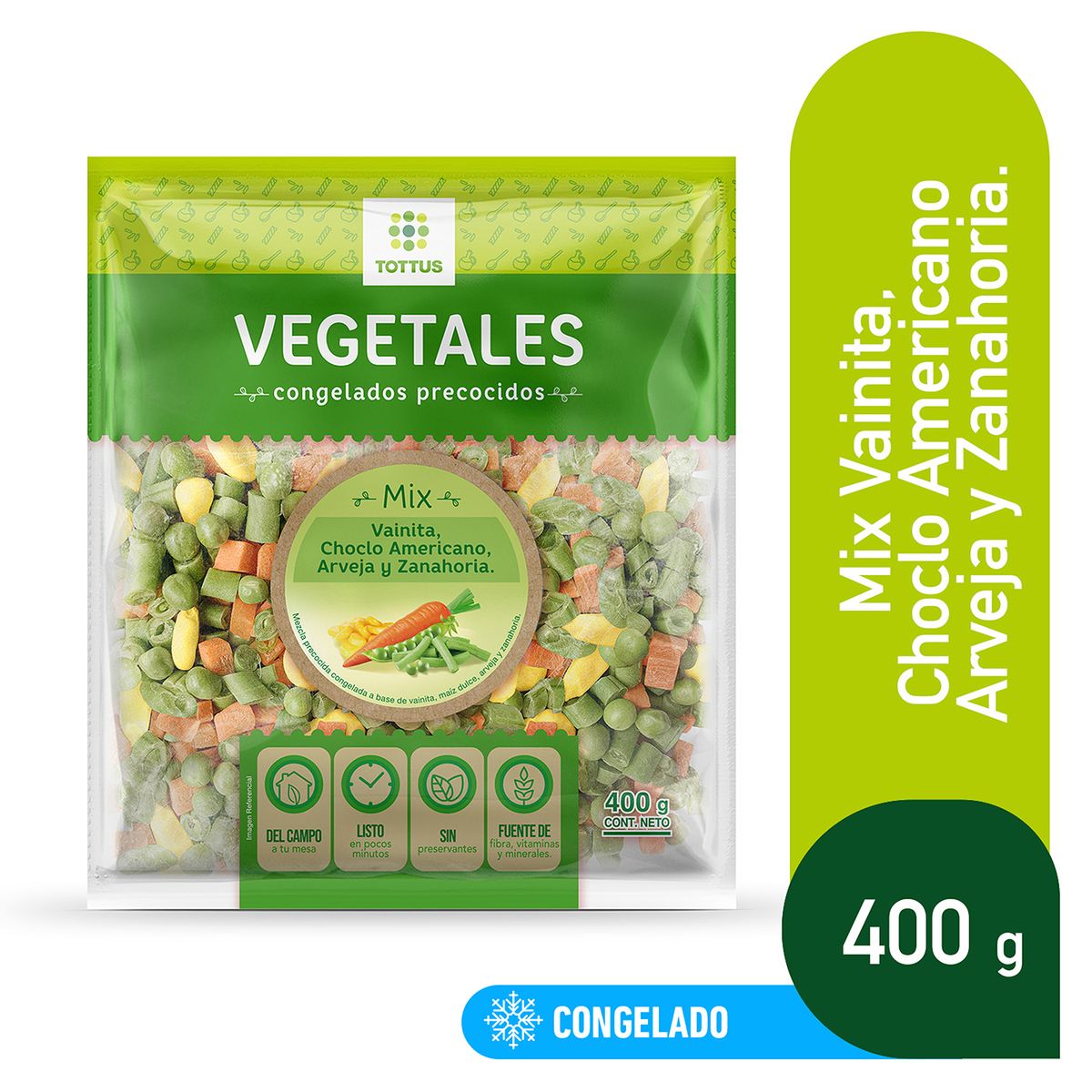 TOTTUS - Mix Arverja Choclo Zanahoria y Vainita Tottus Bolsa 400 g