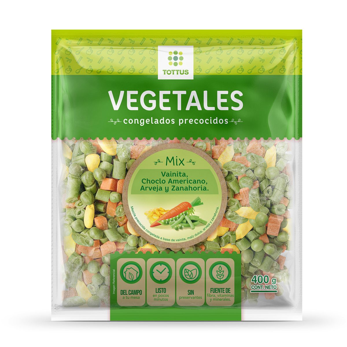TOTTUS - Mix Arverja Choclo Zanahoria y Vainita Tottus Bolsa 400 g