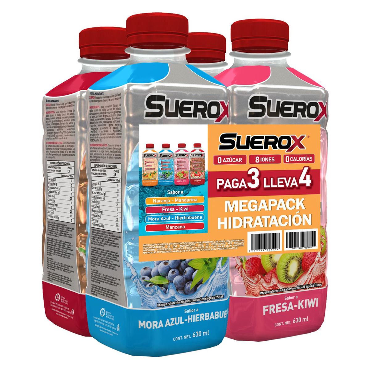 SUEROX - Bebida Rehidratante Suerox Surtido Pack 4 Botellas 630 mL