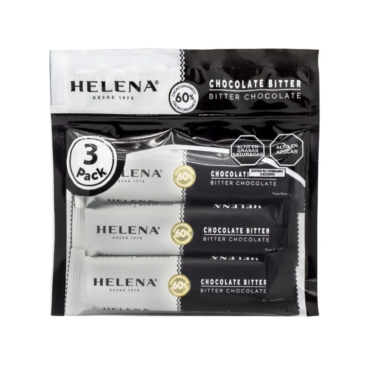 HELENA - Barras de Chocolate Helena Bitter 60% Bolsa 3 Und