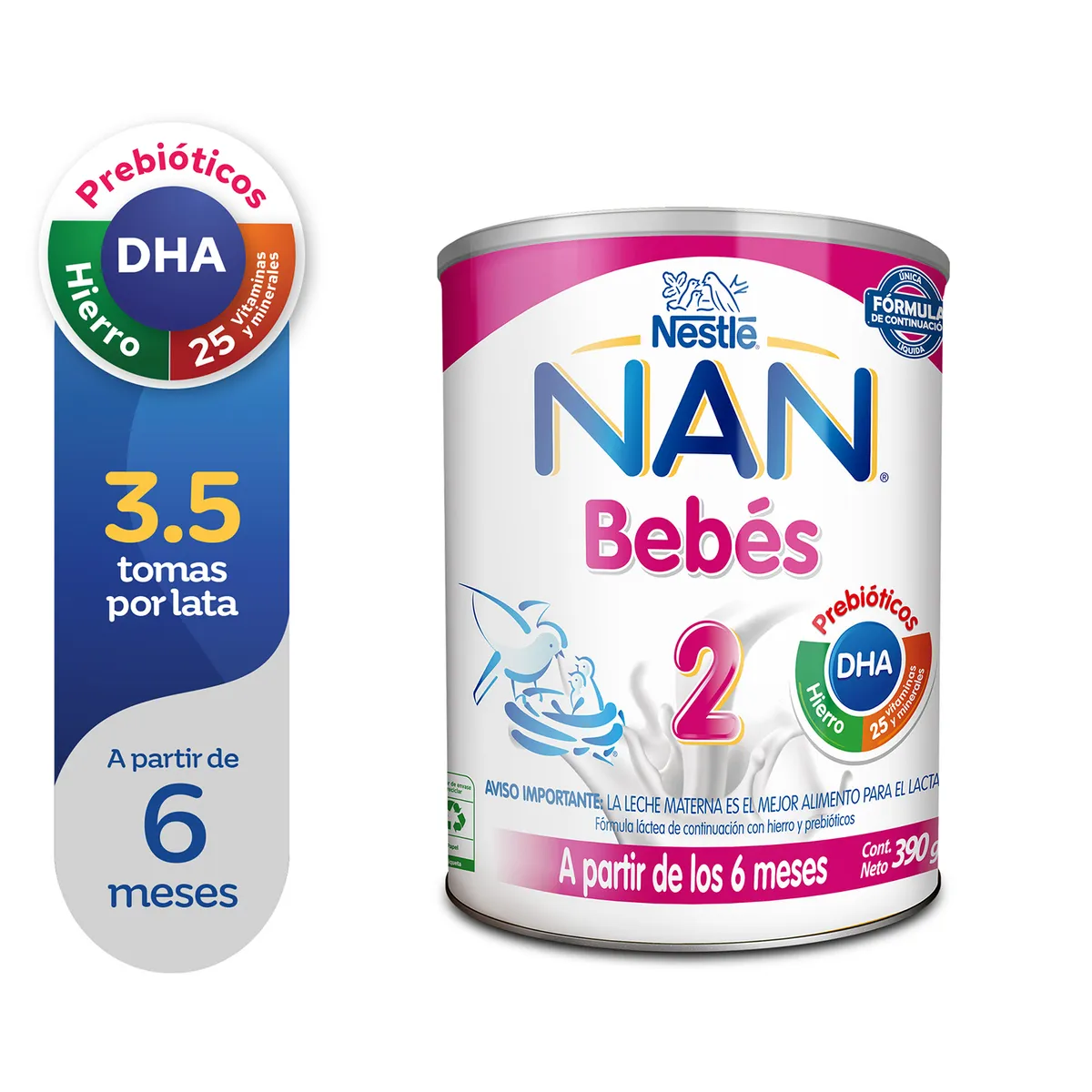 NAN - Fórmula Láctea Líquida Nan 2 Bebé Lata 390 g
