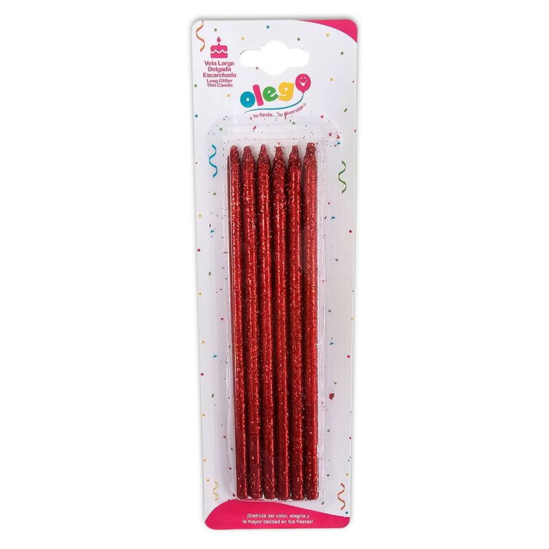 OLEGO - VELA LARGA DELGADA ESCARCHADA X6 UN ROJO