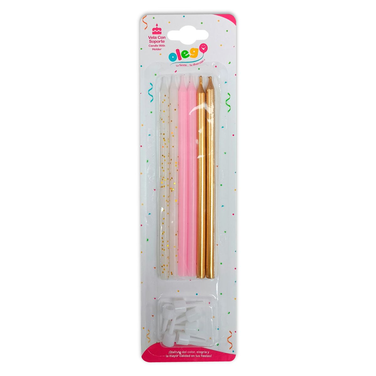 OLEGO - VELA CON SOPORTE X 06 UN ROSADO