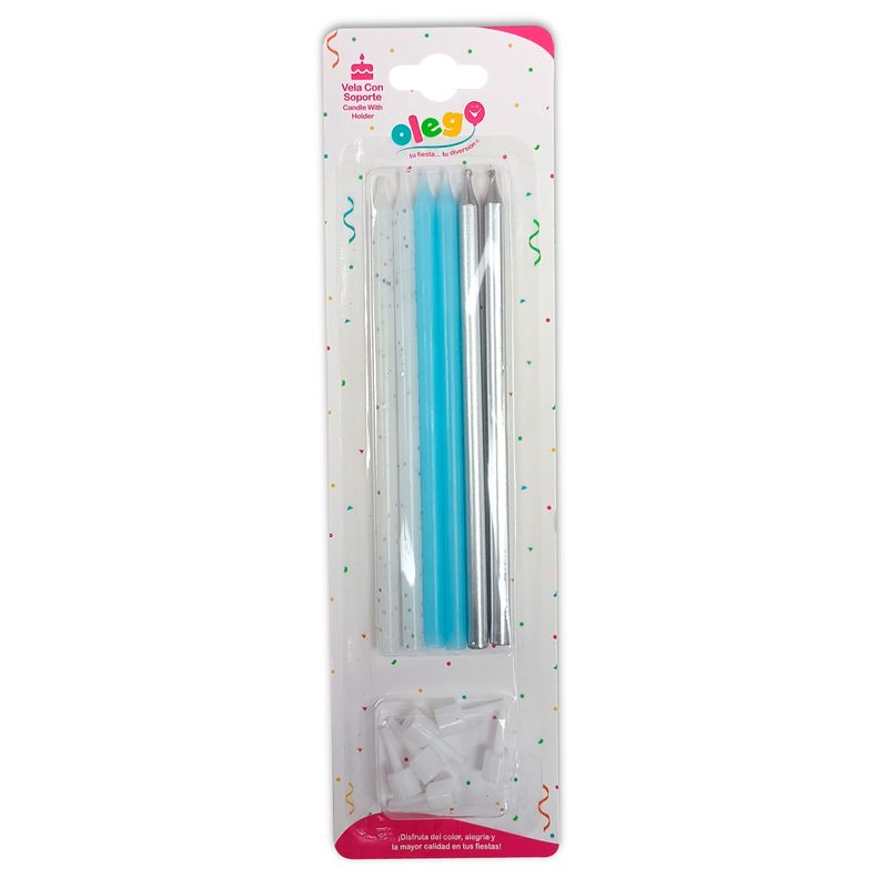 OLEGO - VELA CON SOPORTE X 06 UN CELESTE