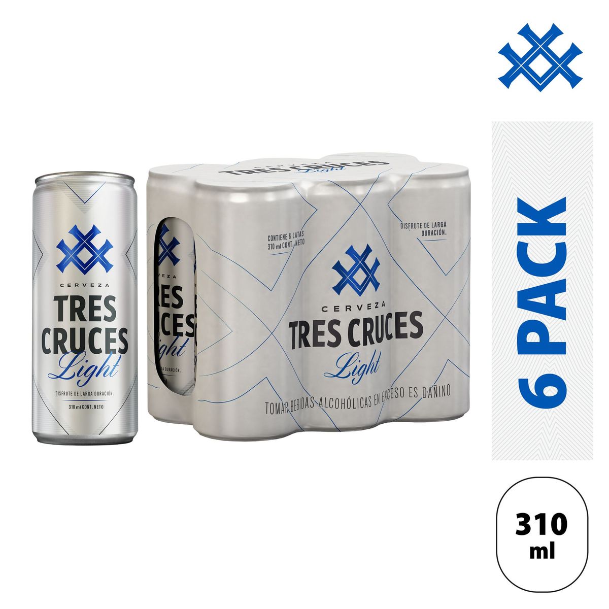 TRES CRUCES LIGHT - Cerveza Tres Cruces Light Sixpack Lata 310 mL
