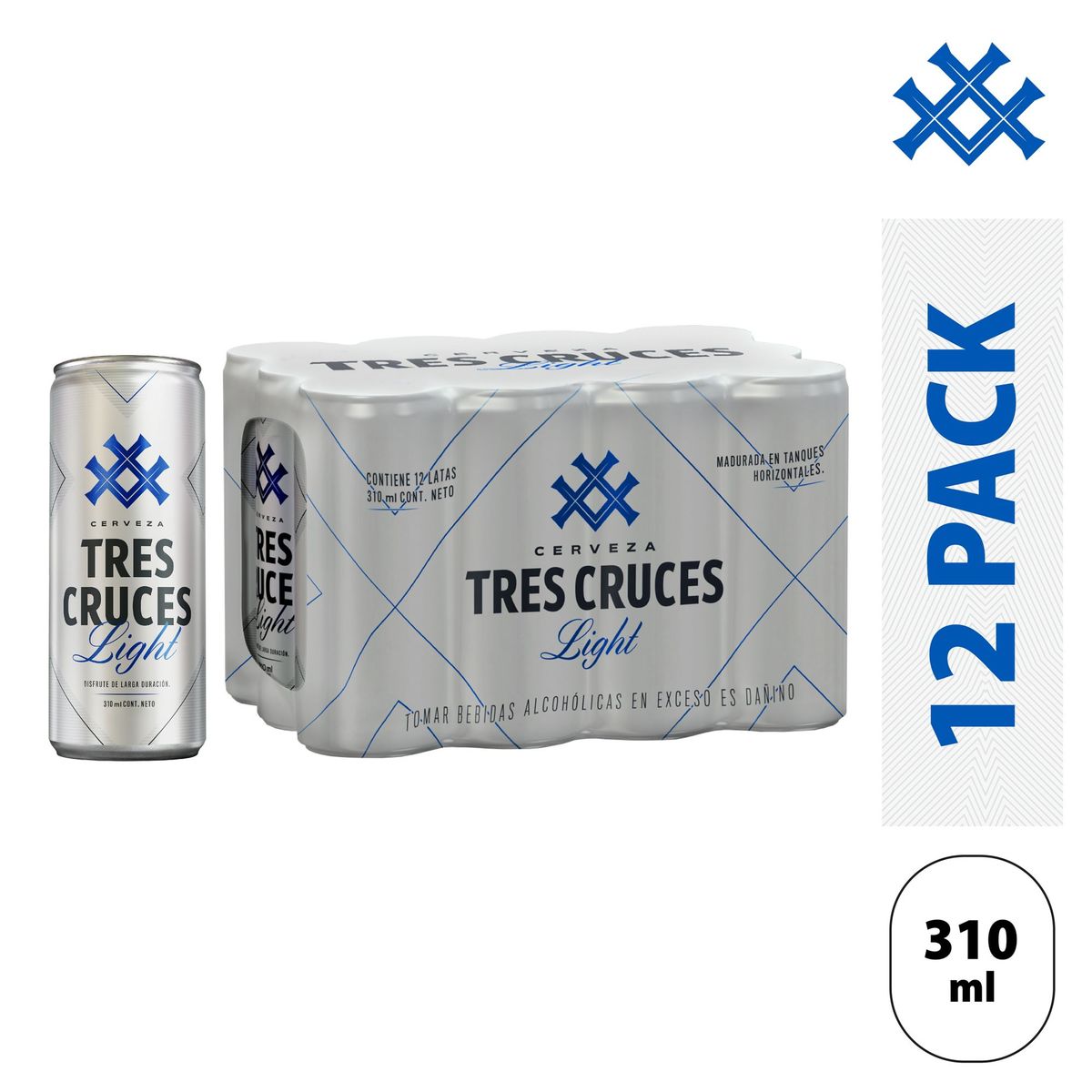 TRES CRUCES LIGHT - Cerveza Tres Cruces Light Pack 12 Latas 310 mL