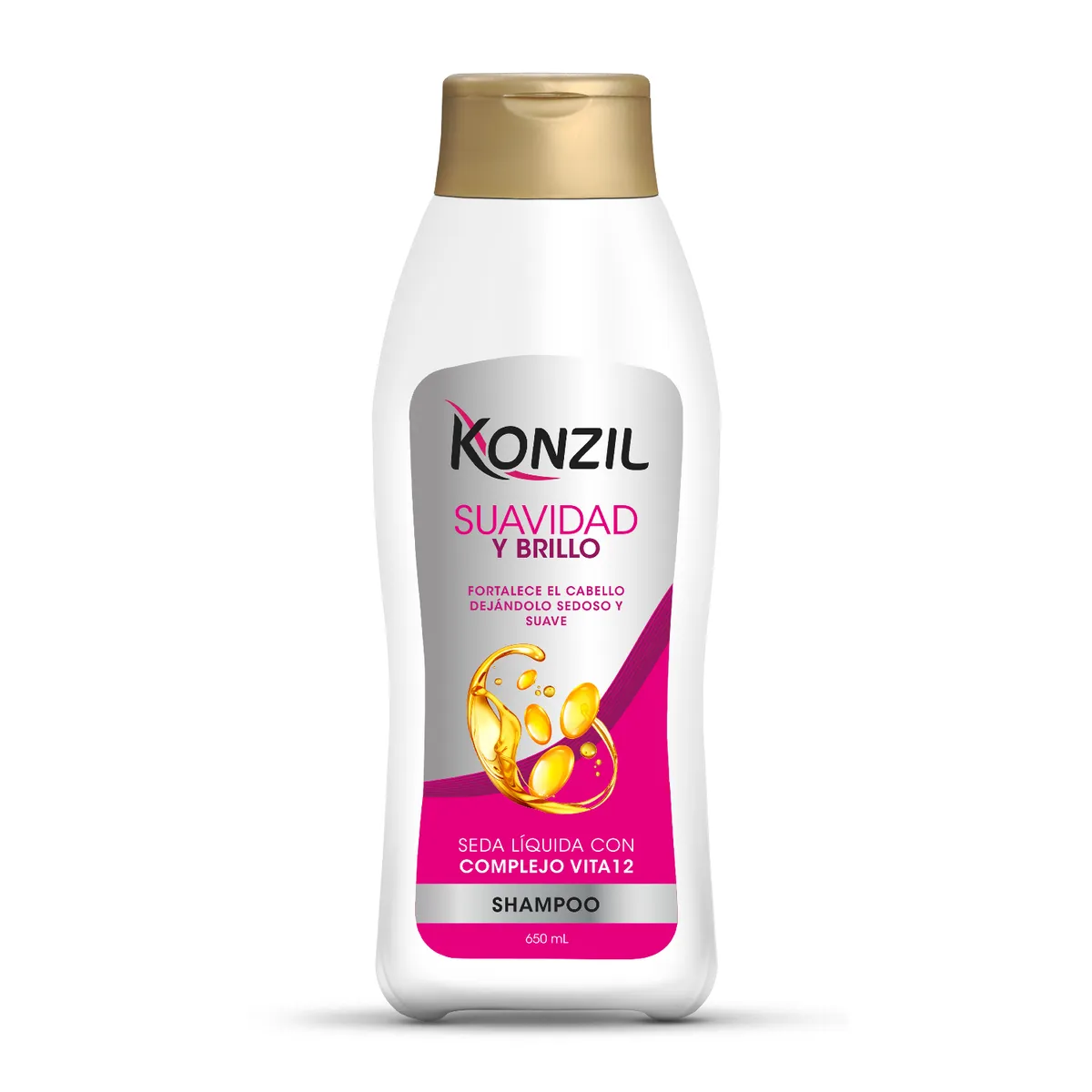 KONZIL - Shampoo Konzil Suavidad y Brillo Seda Líquida Vitamina 12 Botella 650 mL