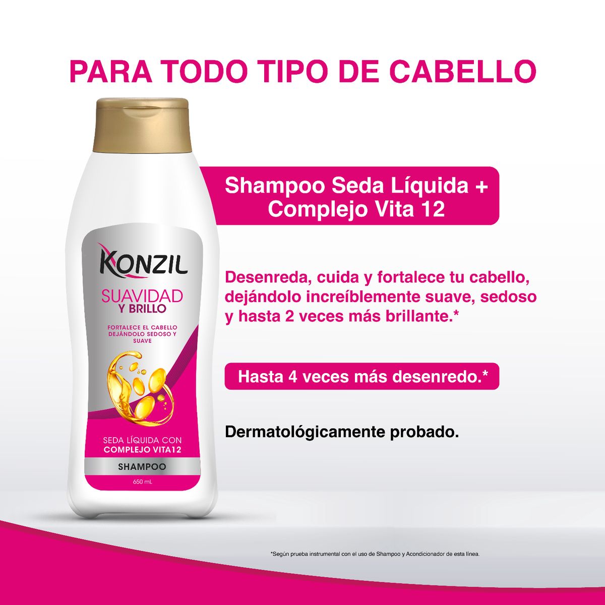 KONZIL - Shampoo Konzil Suavidad y Brillo Seda Líquida Vitamina 12 Botella 650 mL