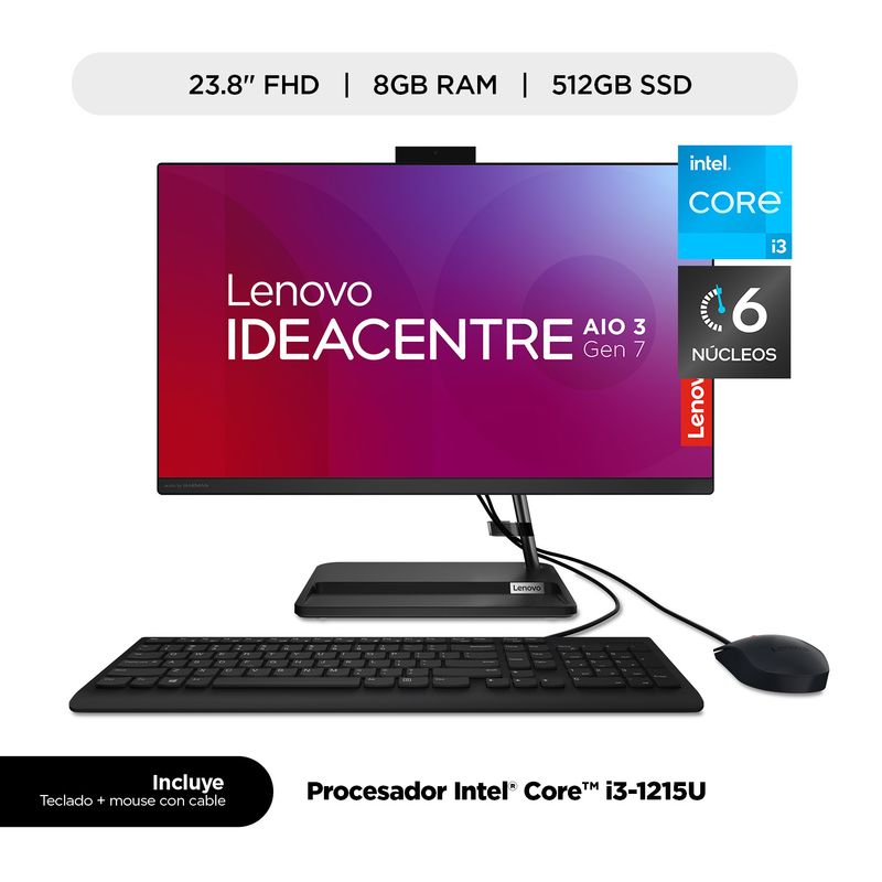 LENOVO - All in One Lenovo 23.8 Ci3 12Va 8Gb Ssd512 W11