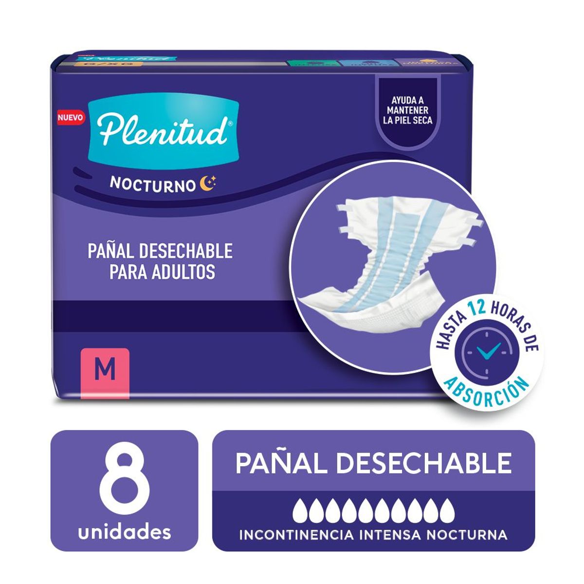 PLENITUD - Pañal para Adulto Plenitud Nocturno Talla M Empaque 8 Und
