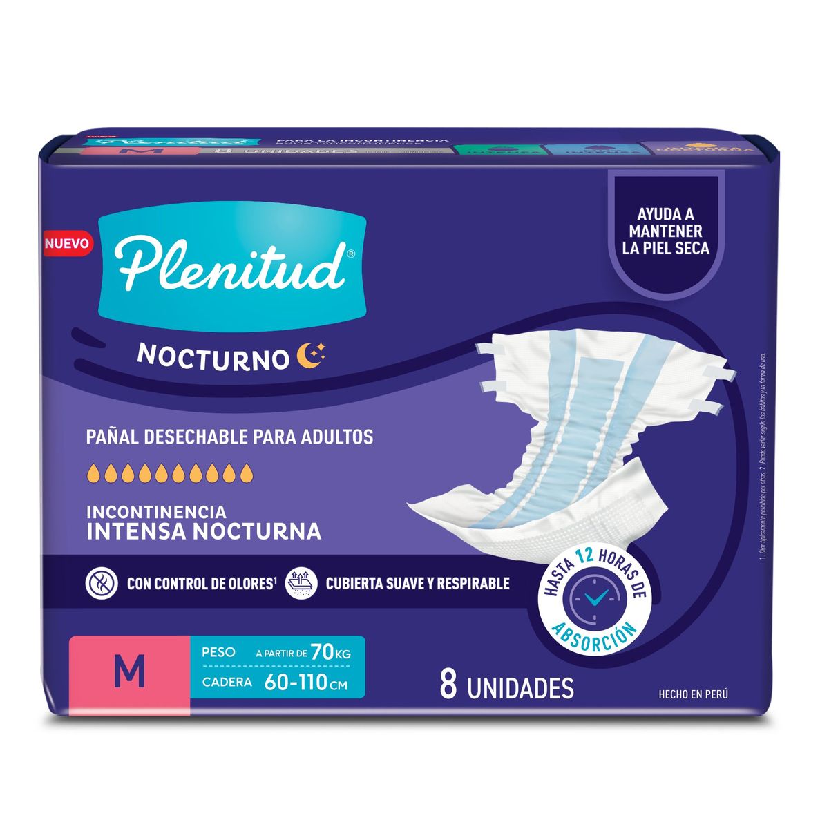 PLENITUD - Pañal para Adulto Plenitud Nocturno Talla M Empaque 8 Und