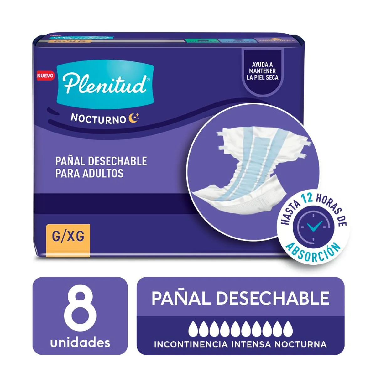 PLENITUD - Pañal para Adulto Plenitud Nocturno Talla G/XG Empaque 8 Und