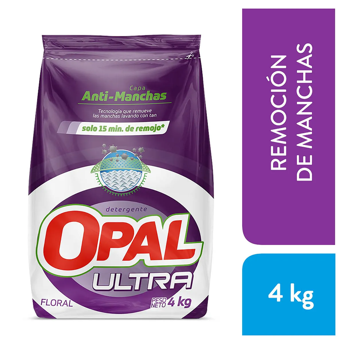 OPAL - Detergente en Polvo Opal Ultra Quitamanchas Floral Bolsa 4 Kg