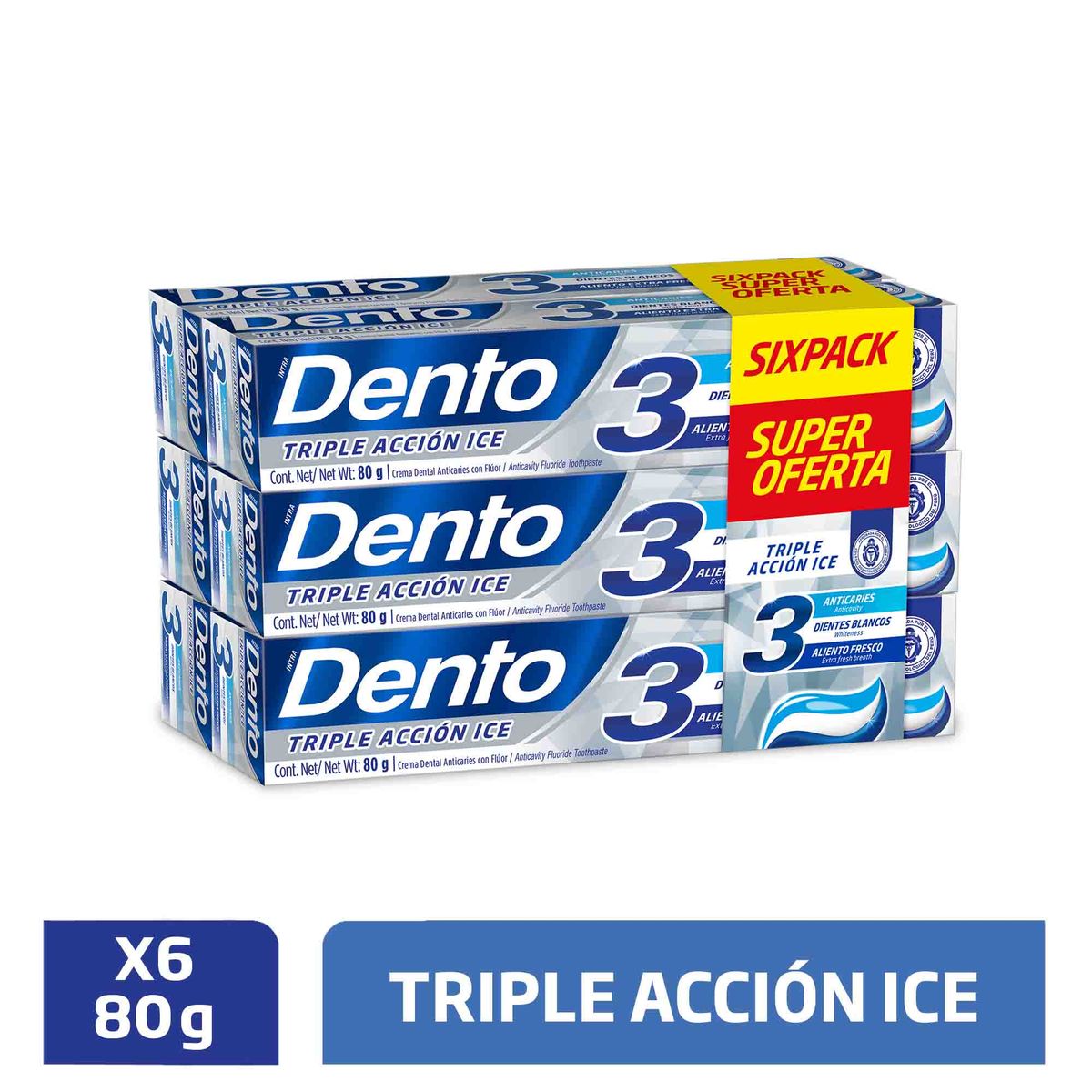 DENTO - Crema Dental Dento Triple Acción Ice Empaque 6 Und