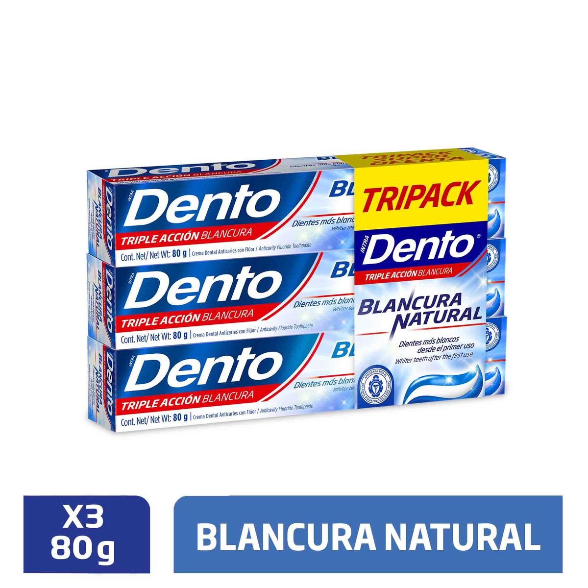 DENTO - Pasta Dental Dento Blancura Natural Tripack Caja80 g