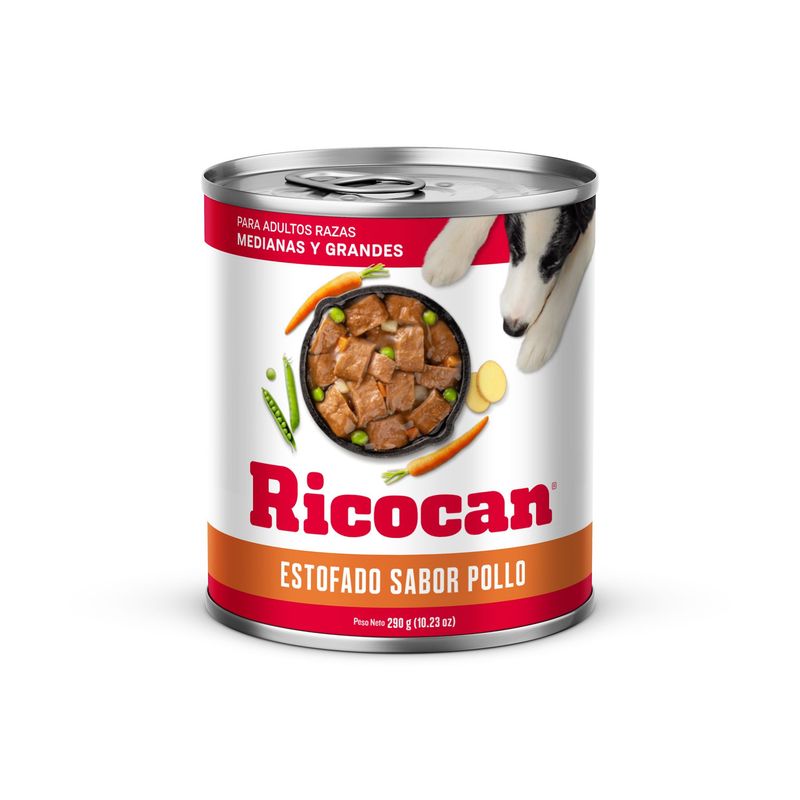 RICOCAN - Estofado Sabor Pollo Ricocan Adulto Razas Medias y Grandes Lata 290 g