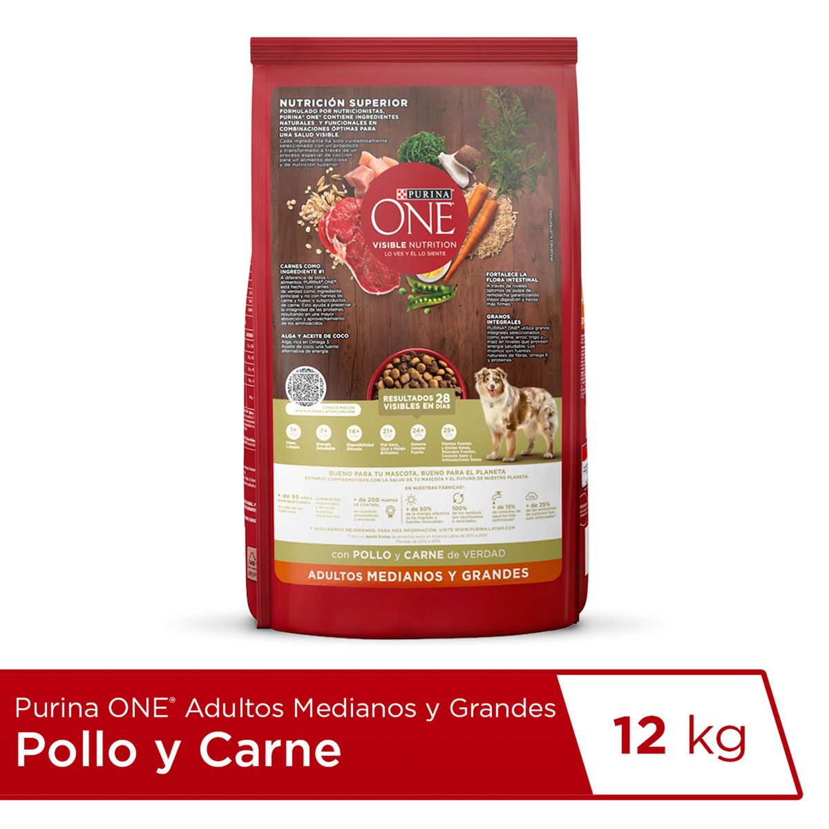 PURINA ONE - Alimento Seco Perros Adultos Grandes Purina One Carne Bolsa 12 Kg