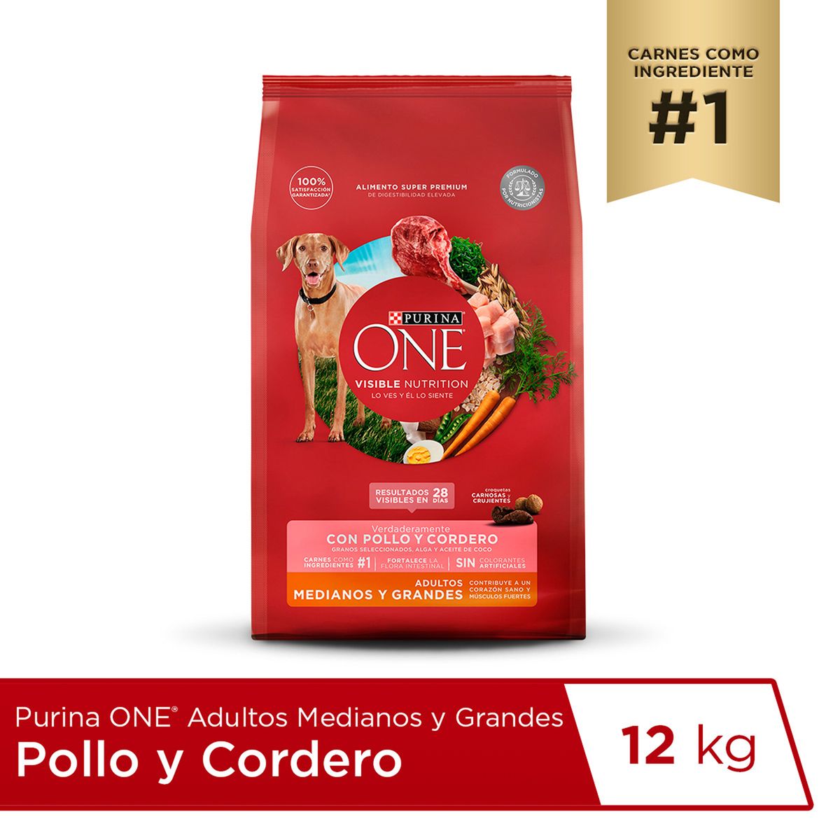 PURINA - Alimento Seco Perros Adultos Grandes Purina One Cordero Bolsa 12 Kg