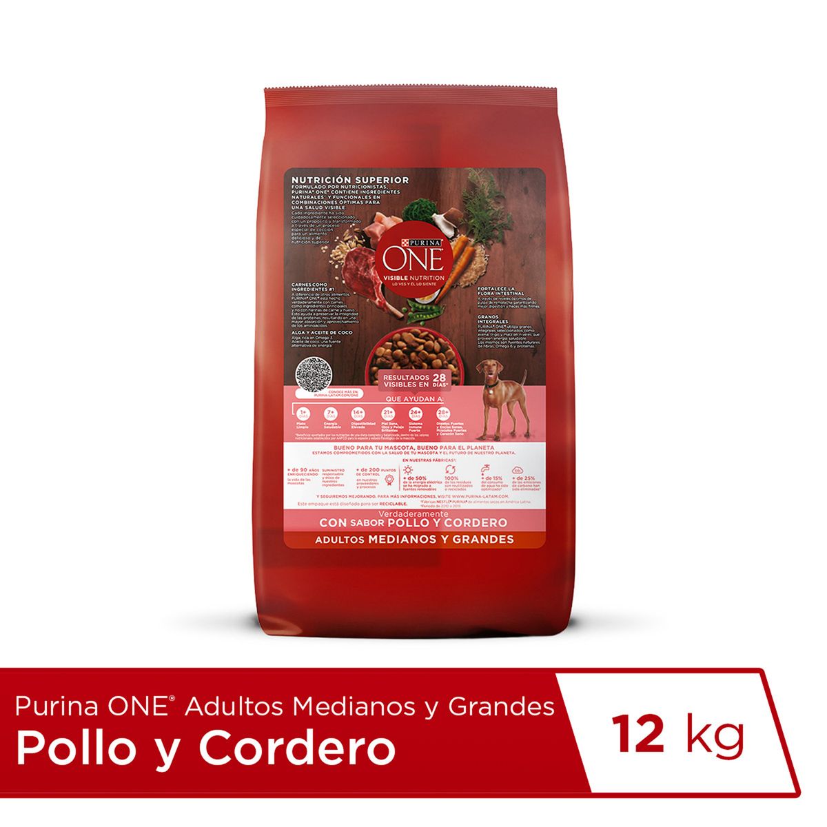 PURINA - Alimento Seco Perros Adultos Grandes Purina One Cordero Bolsa 12 Kg