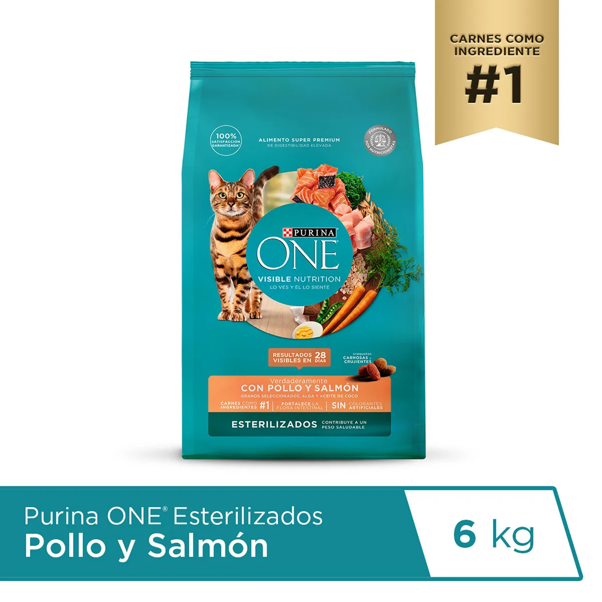 PURINA - Alimento Seco Gatos Esterilizados Purina One Pollo Salmón Bolsa 6 Kg