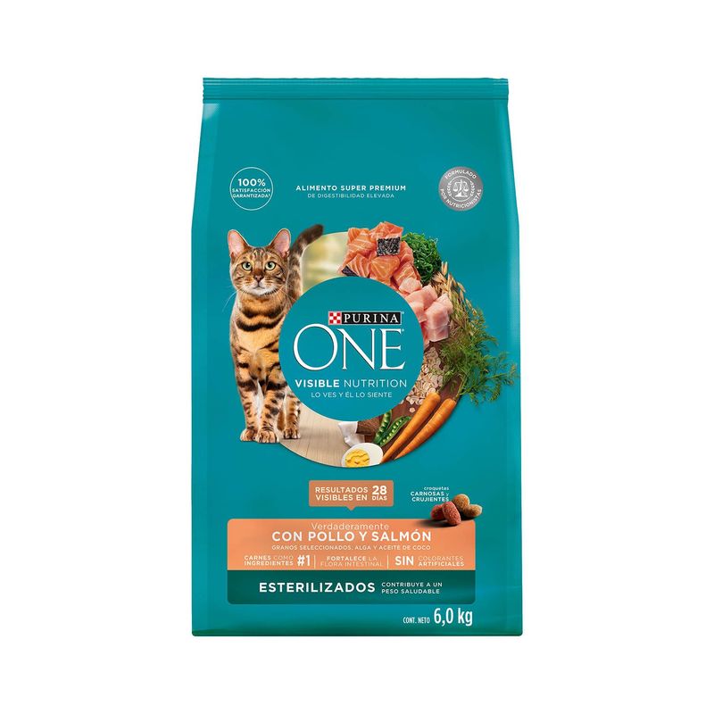 PURINA - Alimento Gato Purina One Adultos Sabor Pollo y Salmon 6 kg