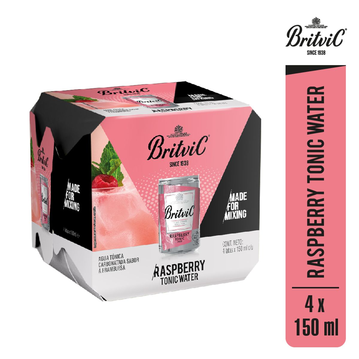 BRITVIC - Agua Tónica Raspberry Britvic Pack 4 Latas 150 mL