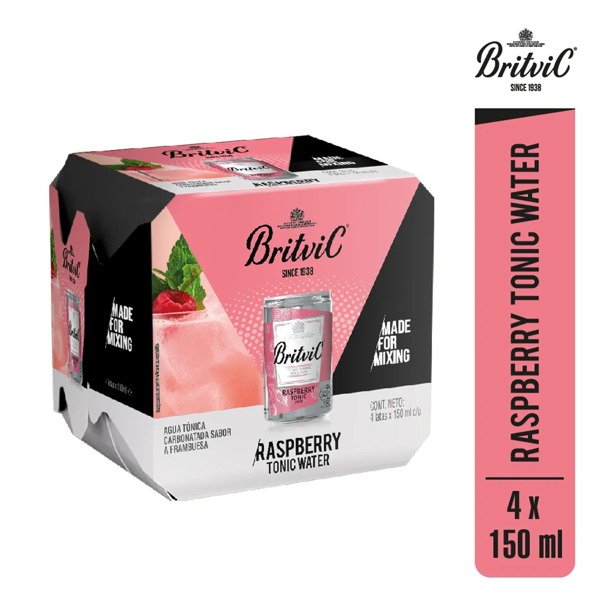 BRITVIC - Agua Tónica Raspberry Britvic Pack 4 Latas 150 mL