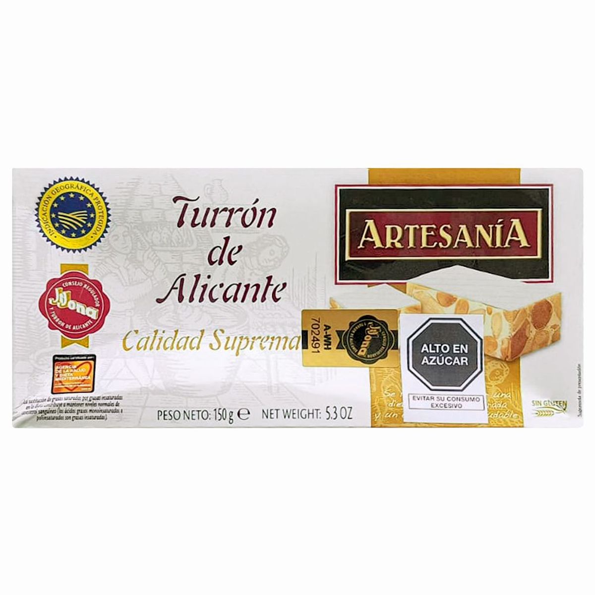 ARTESANÍA - Torta Turrón Duro de Alicante Artesanía Empaque 150 g