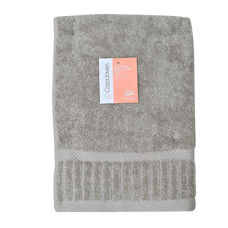 CASA JOVEN - Set Toalla de Mano y Baño Beige (45cm x 65cm + 70cm x 140 cm)