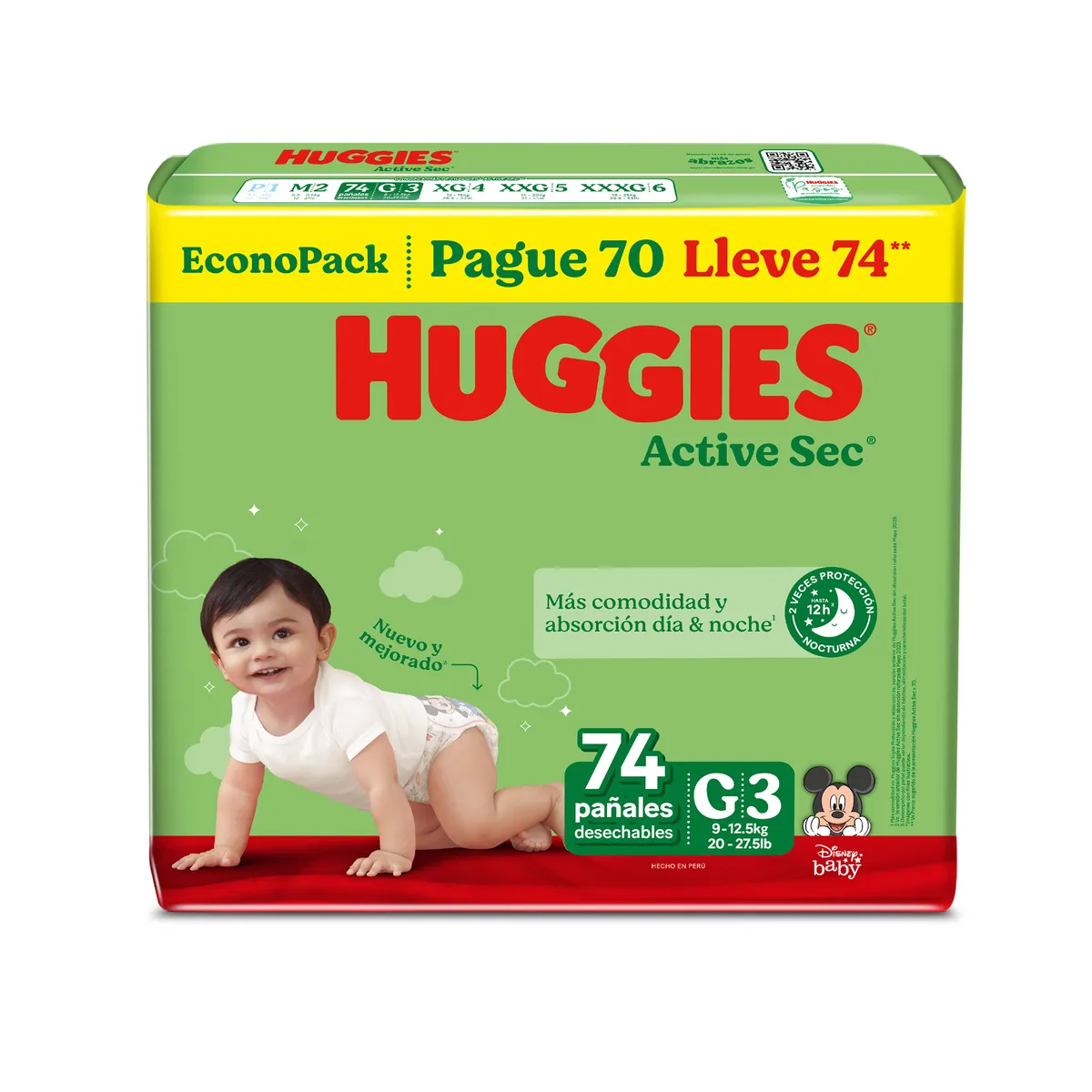 HUGGIES - Pañales Huggies Active Sec Talla G Empaque 74 Und