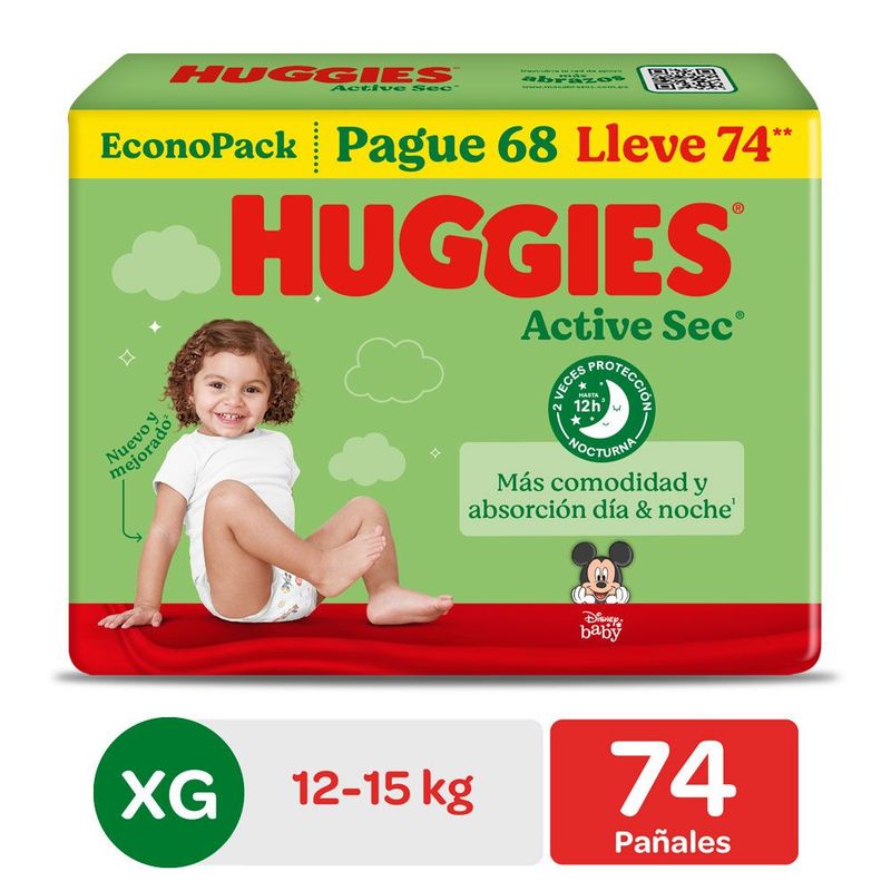 HUGGIES - Pañal Huggies Active Sec Talla XG Empaque 74 Und