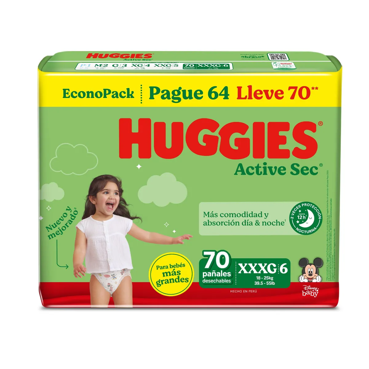 HUGGIES - Pañales Huggies Active Sec Talla XXXG Empaque 70 Und