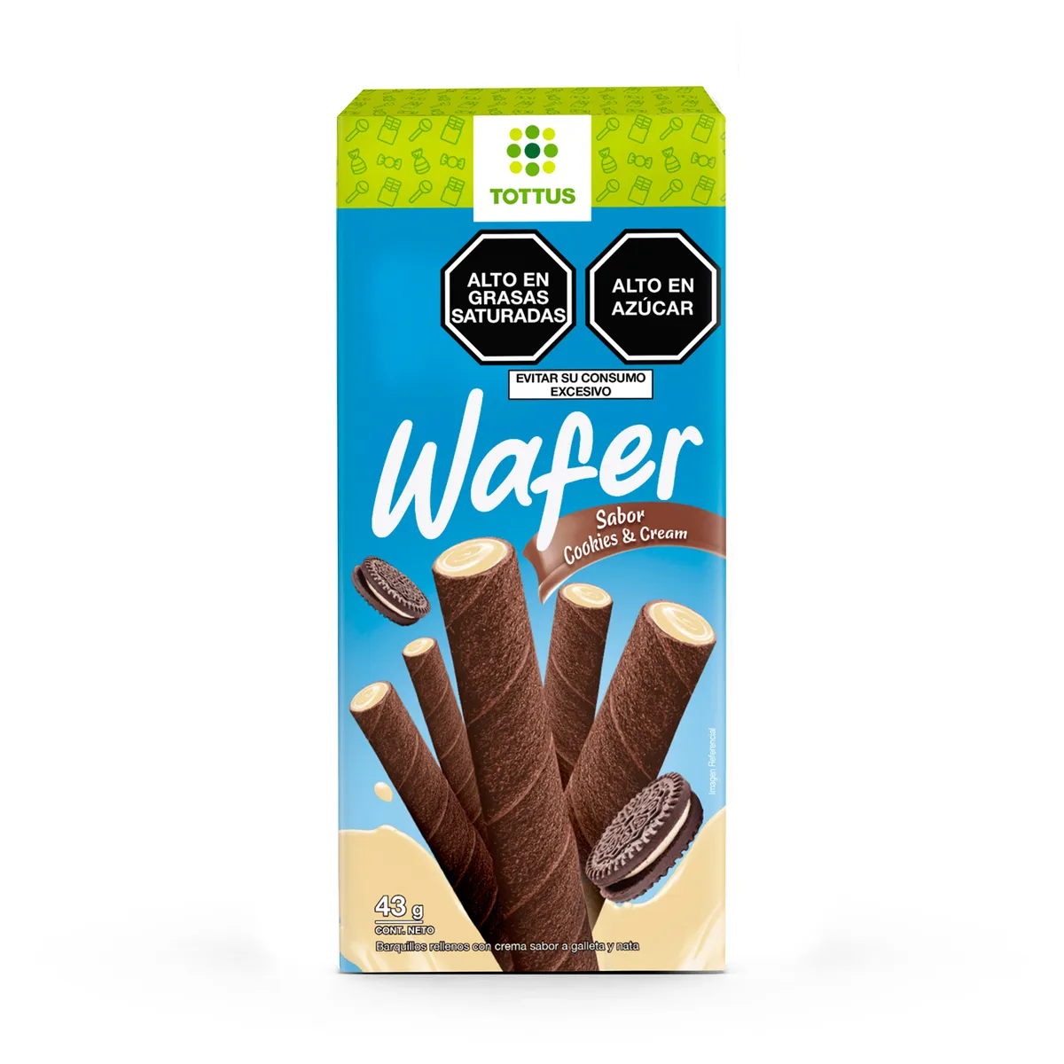 TOTTUS - Barquillo Wafer Roll Cookies & Cream Tottus x 43 g
