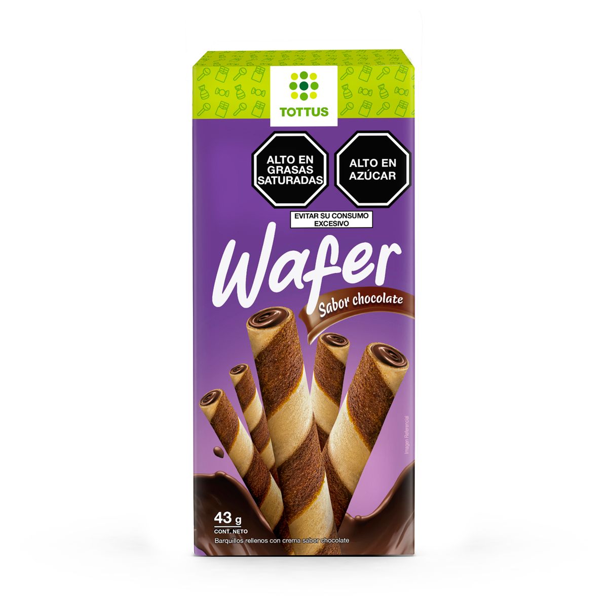TOTTUS - Barquillo Wafer Chocolate Tottus Envase 43 g