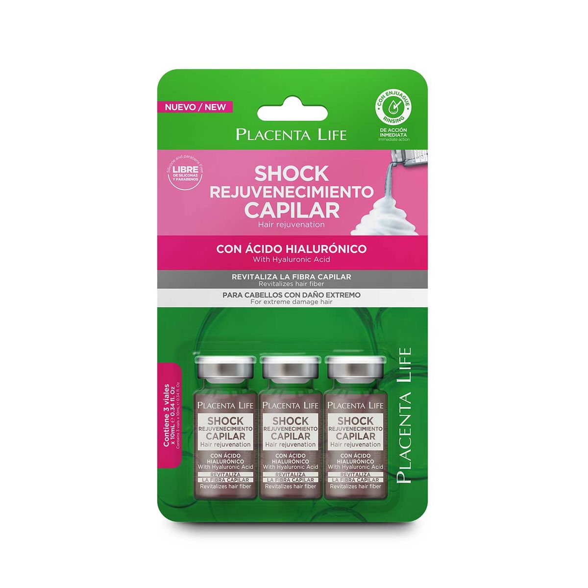 PLACENTA LIFE - Shock Capilar Placenta Life Hialurónico Empaque 3 Und