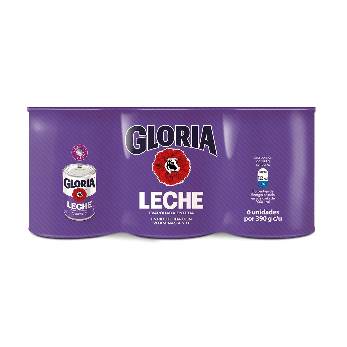 GLORIA - Leche Gloria Evaporada Entera Sixpack Lata 390 g