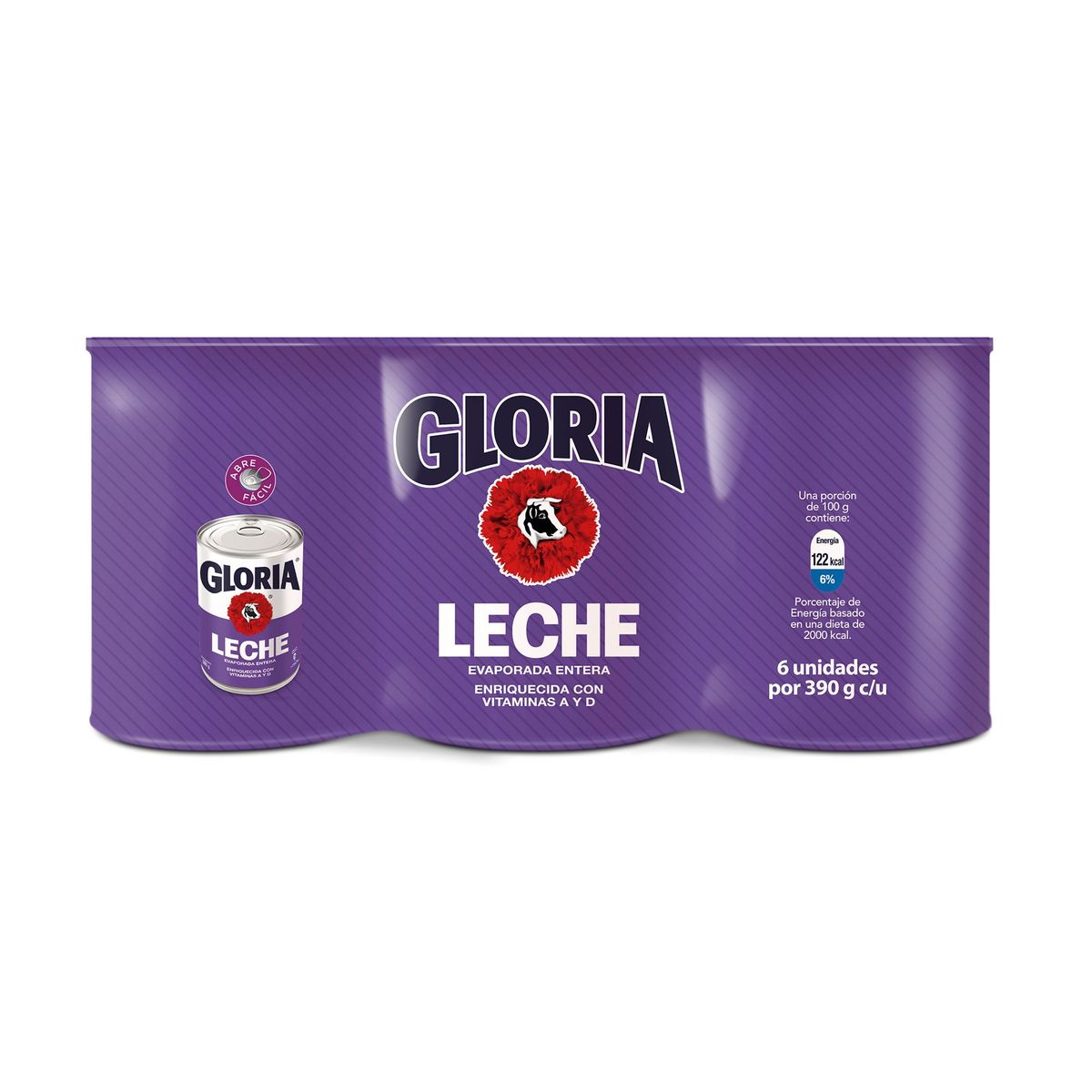 GLORIA - Leche Gloria Evaporada Entera Sixpack Lata 390 g