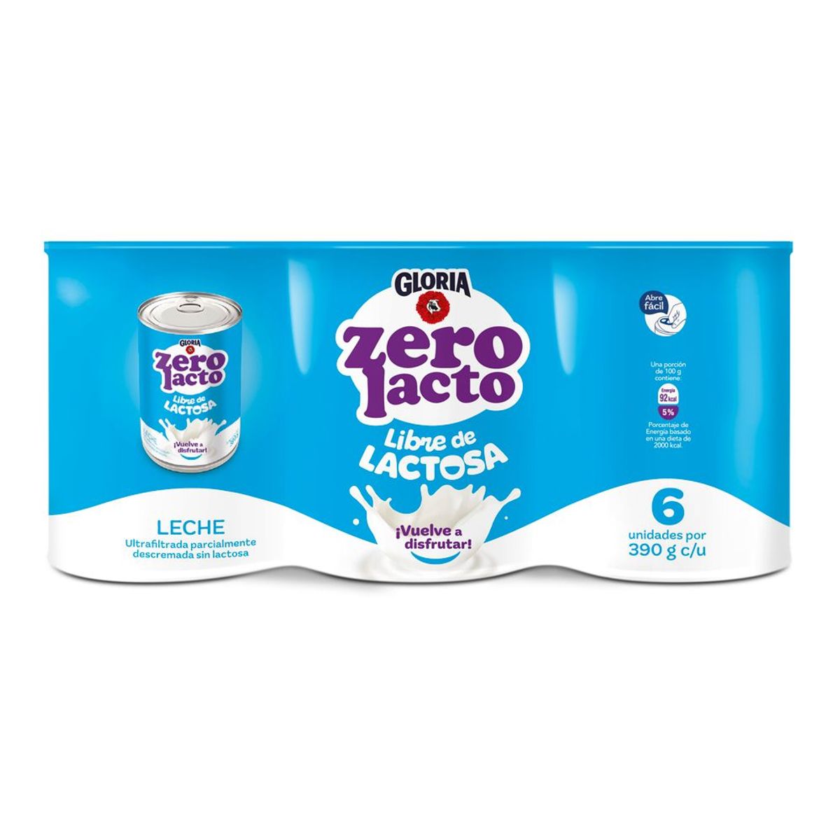 GLORIA - Leche Gloria Zero Lacto Sixpack Lata 390 g