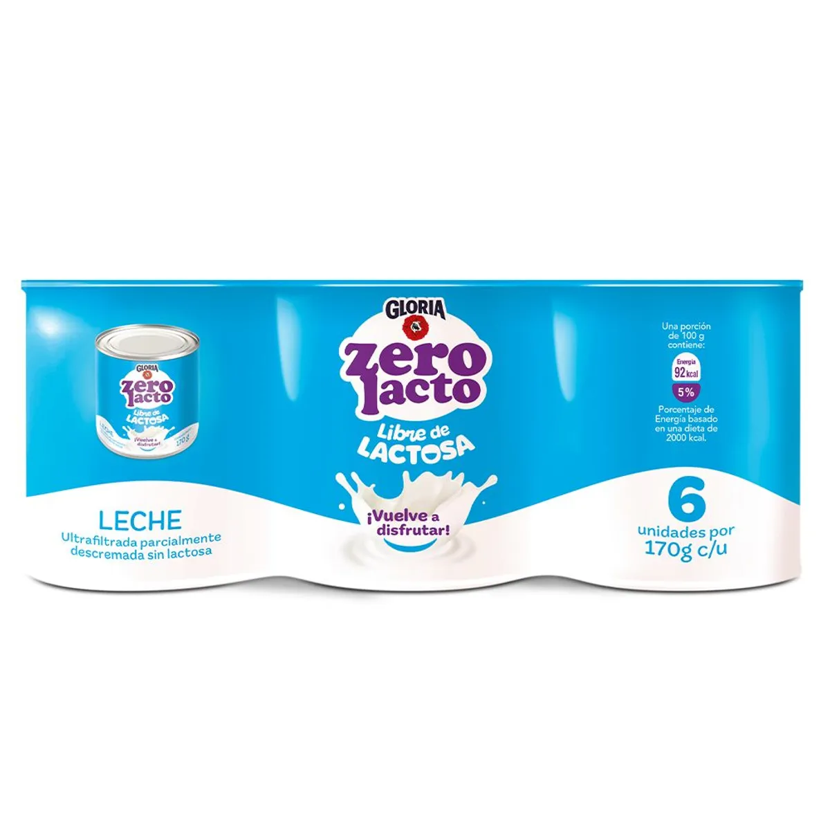 GLORIA - Leche Gloria Zero Lacto Sixpack Lata 170 g