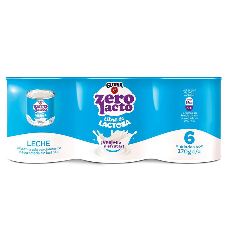GLORIA - Leche Gloria Zero Lacto Sixpack Lata 170 g