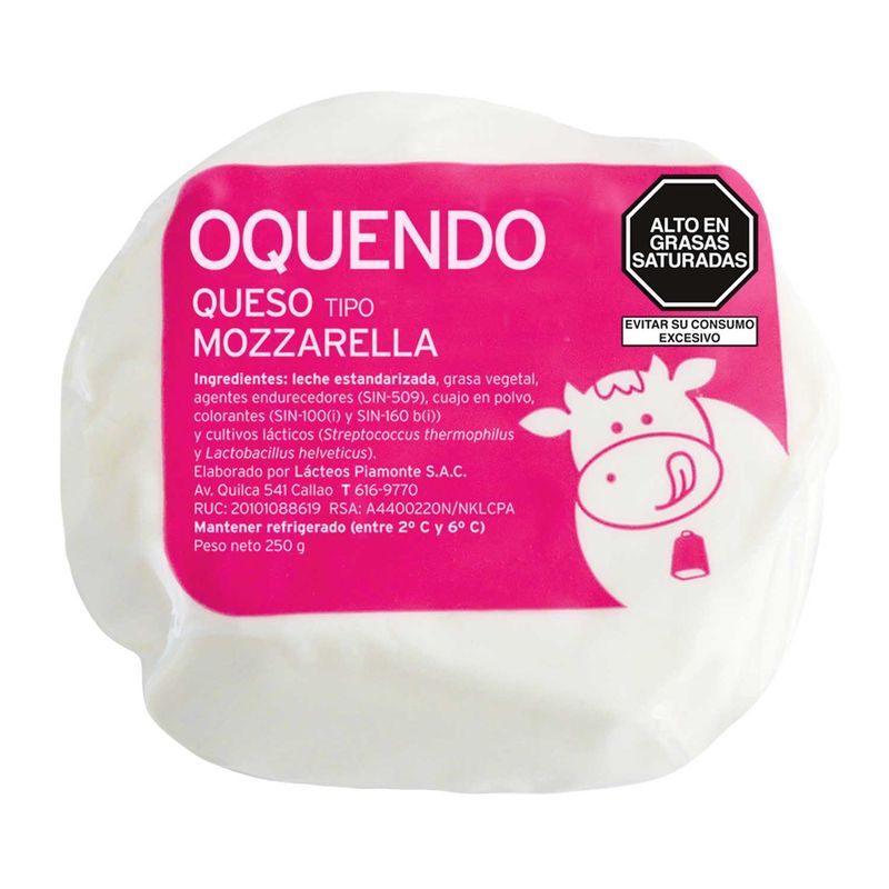 OQUENDO - Queso Mozzarella Deslactosado Oquendo Empaque 250 g
